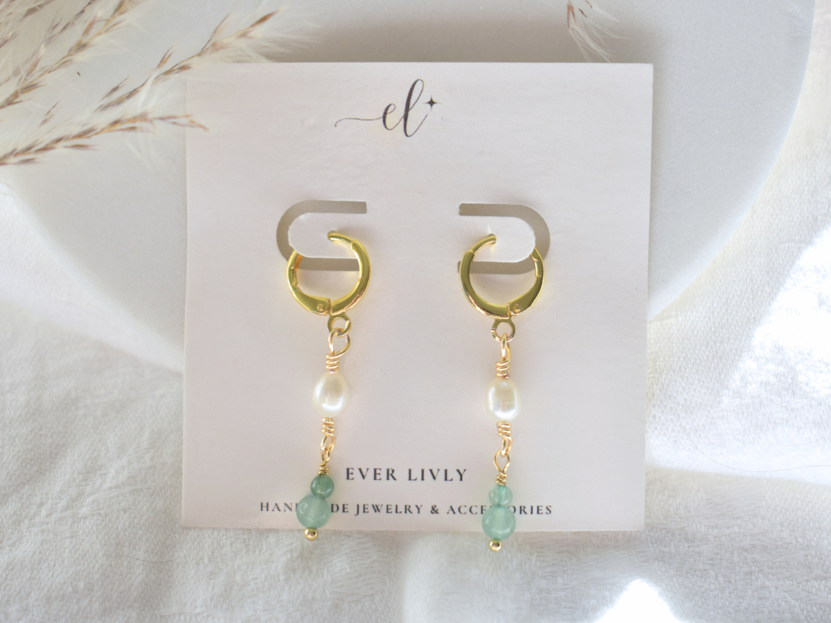Aventurine & Pearl Drop Earrings