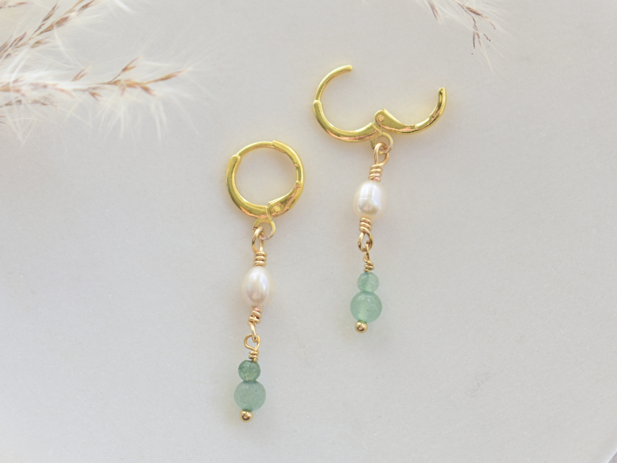 Aventurine & Pearl Drop Earrings