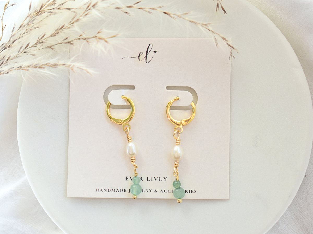 Aventurine & Pearl Drop Earrings